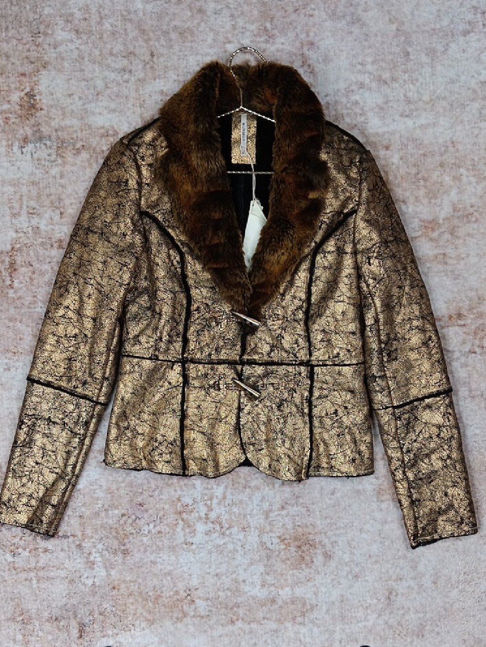 Y2K Gold Brown Fur Collar Jacket